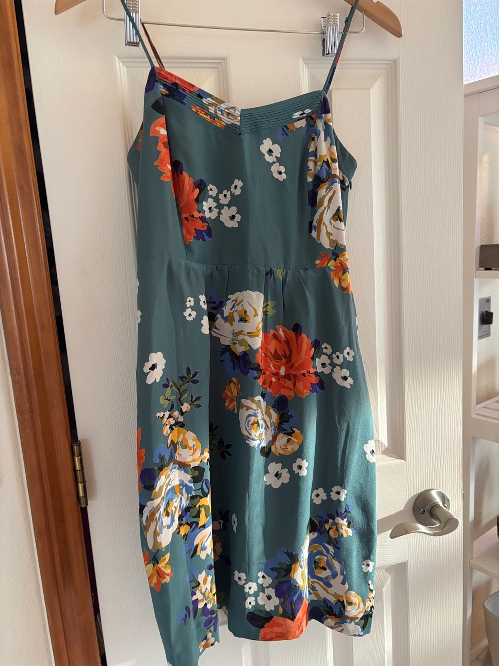 Anthropologie Floral Spaghetti-Strap Green Summer Dress